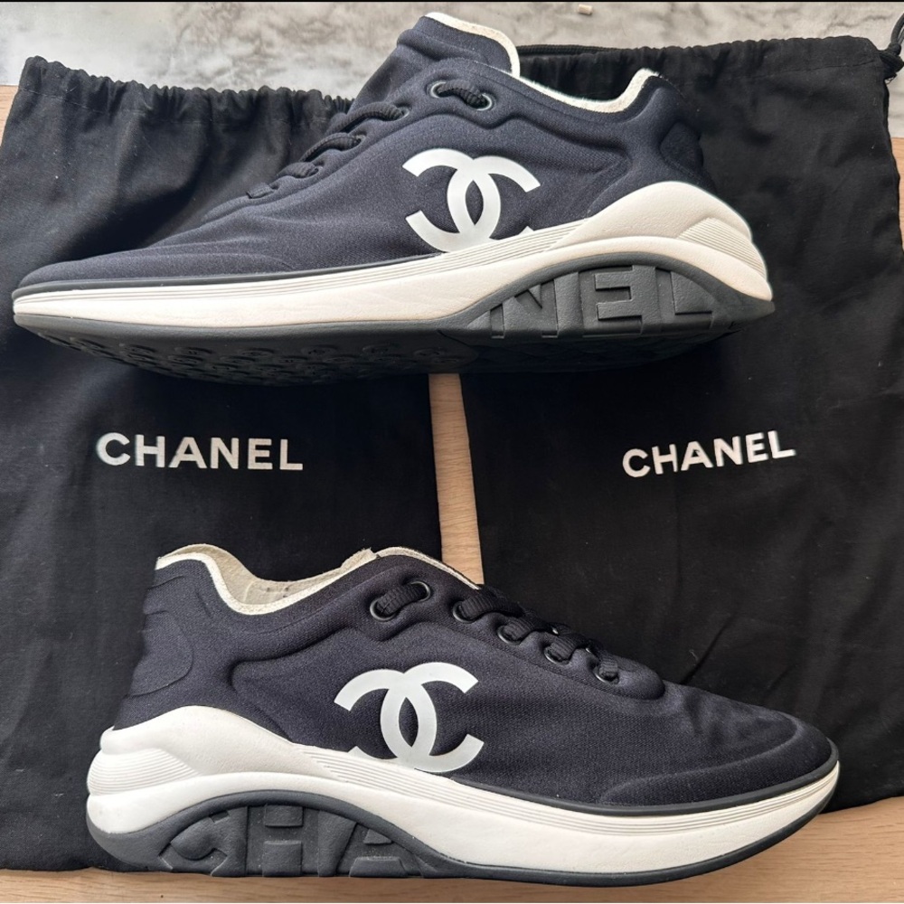 CHANEL Black and White Athletic Shoes